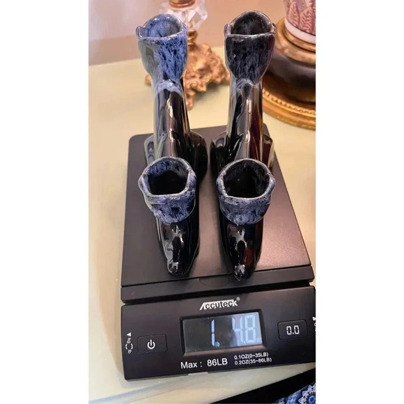 Vintage Anna Van Briggle Two Candle Holder Single unit Blue Drip Glaze cat - Picture 9 of 13